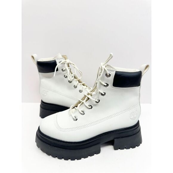 Timberland Boots Sky 6 Inch White Nubuck Leather Size 7 Womens Block Heel NEW - Picture 5 of 9